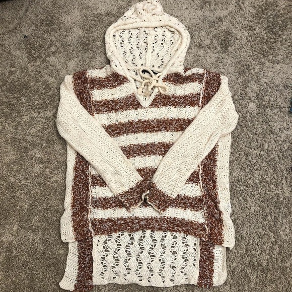 Other Sweaters - Women’s Orange and White Knit Hooded Sweater